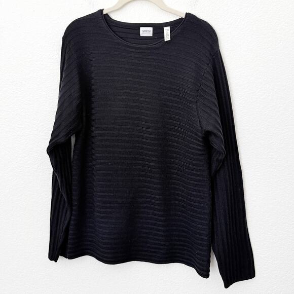 [Armani Collezioni] Black 100% Wool Boat Neck Sweater Classic Ribbed Sz Large L - Picture 1 of 8